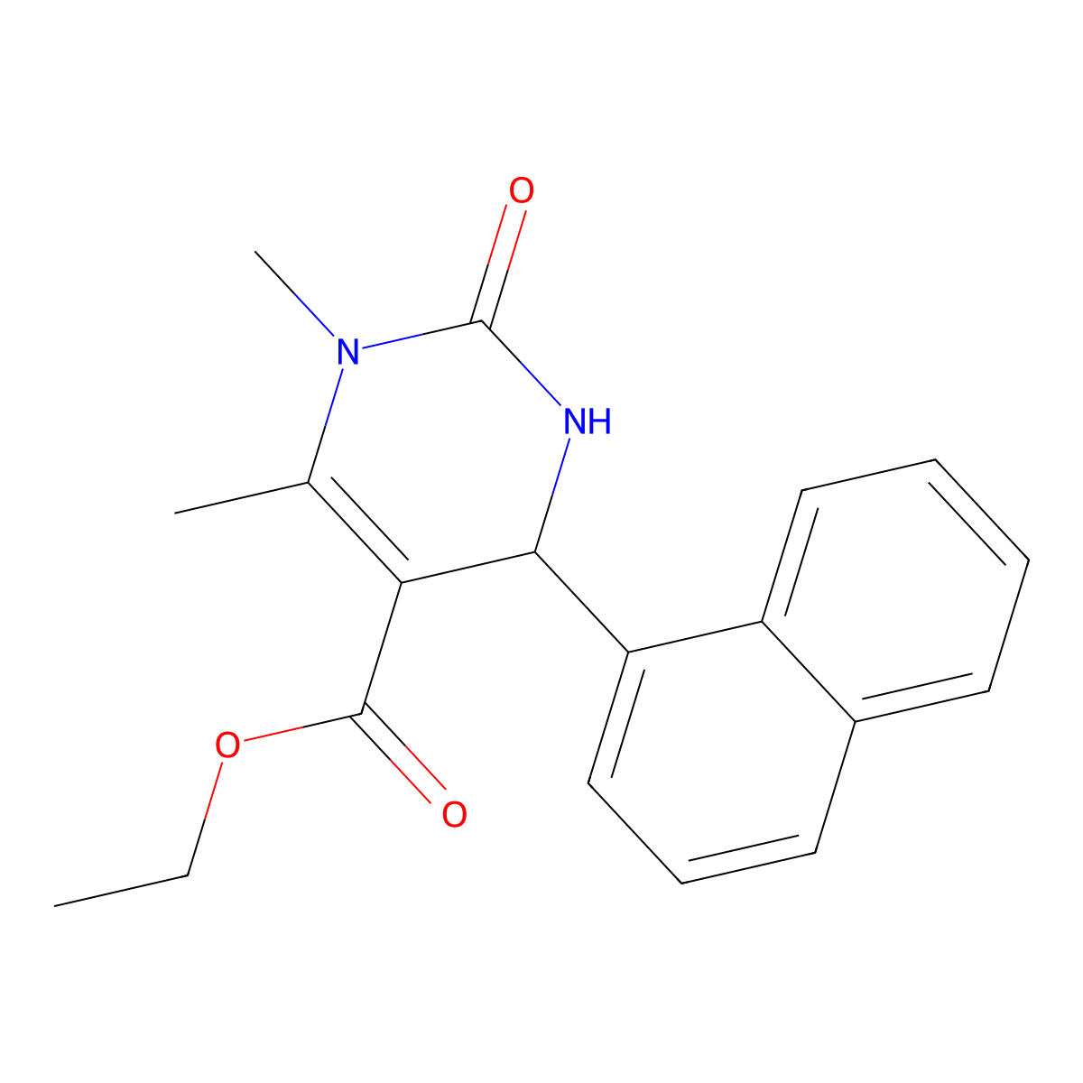 Ethyl 1,6-dimethyl-4-(naphthalen-1-yl)-2-oxo-1,2,3,4-tetrahydropyrimidine-5-carboxylate molecular structure, CAS 219814-94-5