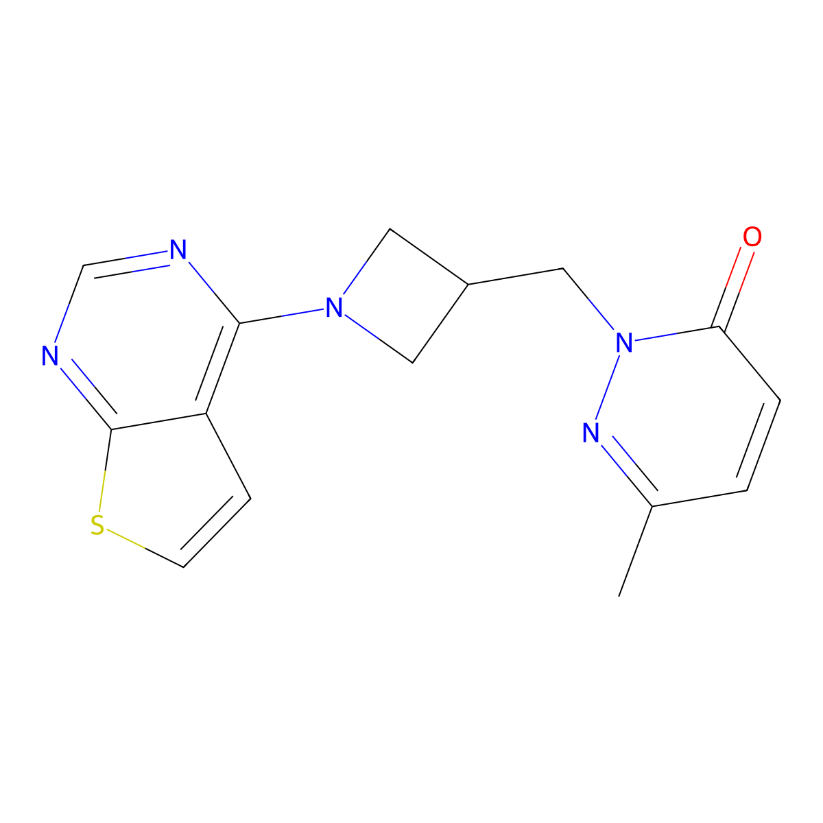6-Methyl-2-[(1-{thieno[2,3-d]pyrimidin-4-yl}azetidin-3-yl)methyl]-2,3-dihydropyridazin-3-one molecular structure, CAS 2198150-33-1