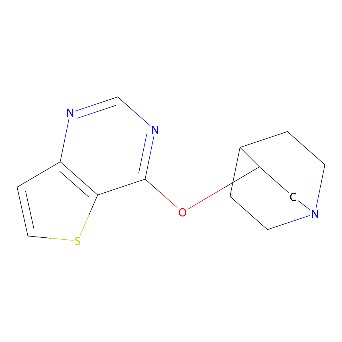 3-{Thieno[3,2-d]pyrimidin-4-yloxy}-1-azabicyclo[2.2.2]octane molecular structure, CAS 2198164-18-8