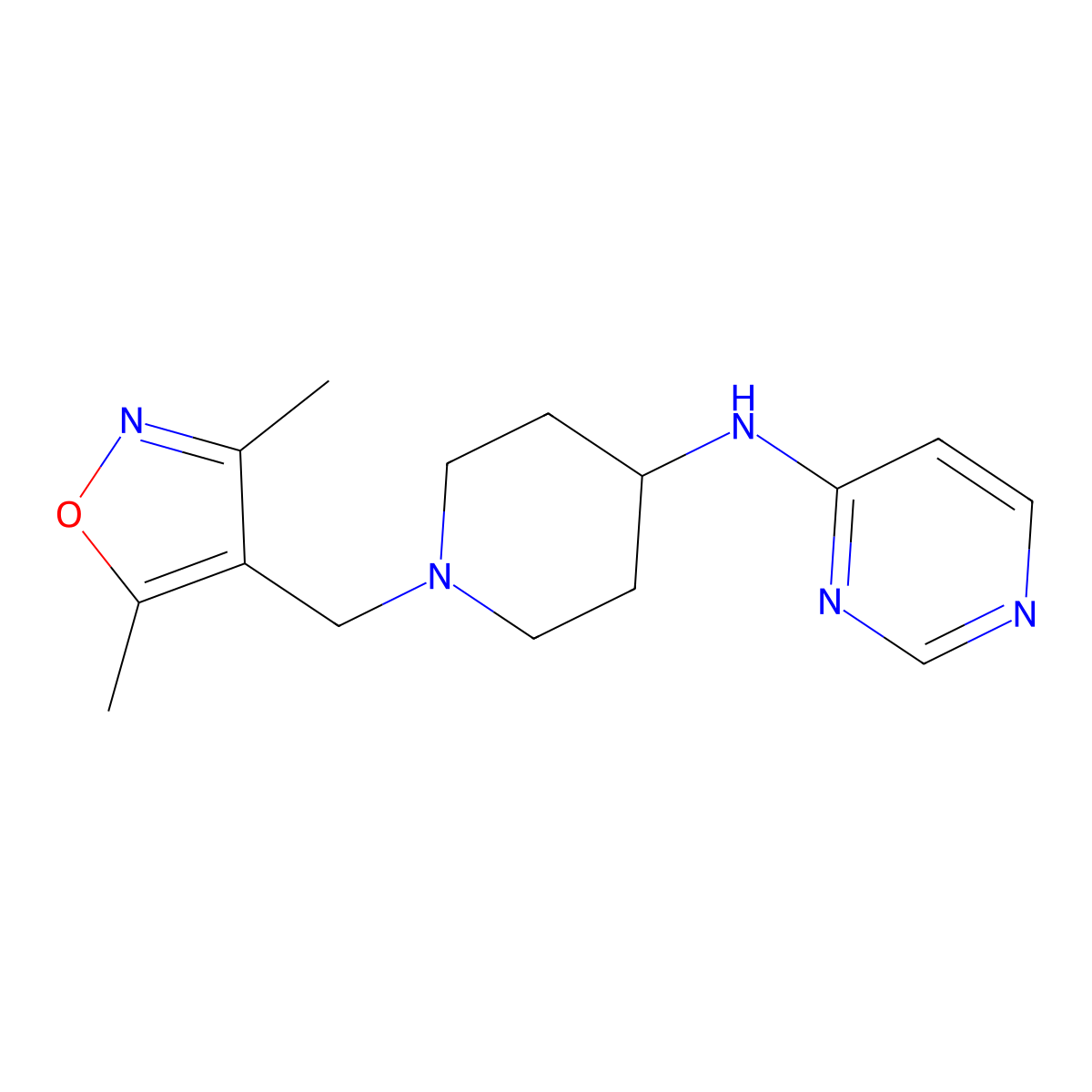 N-{1-[(3,5-dimethyl-1,2-oxazol-4-yl)methyl]piperidin-4-yl}pyrimidin-4-amine molecular structure, CAS 2198164-64-4