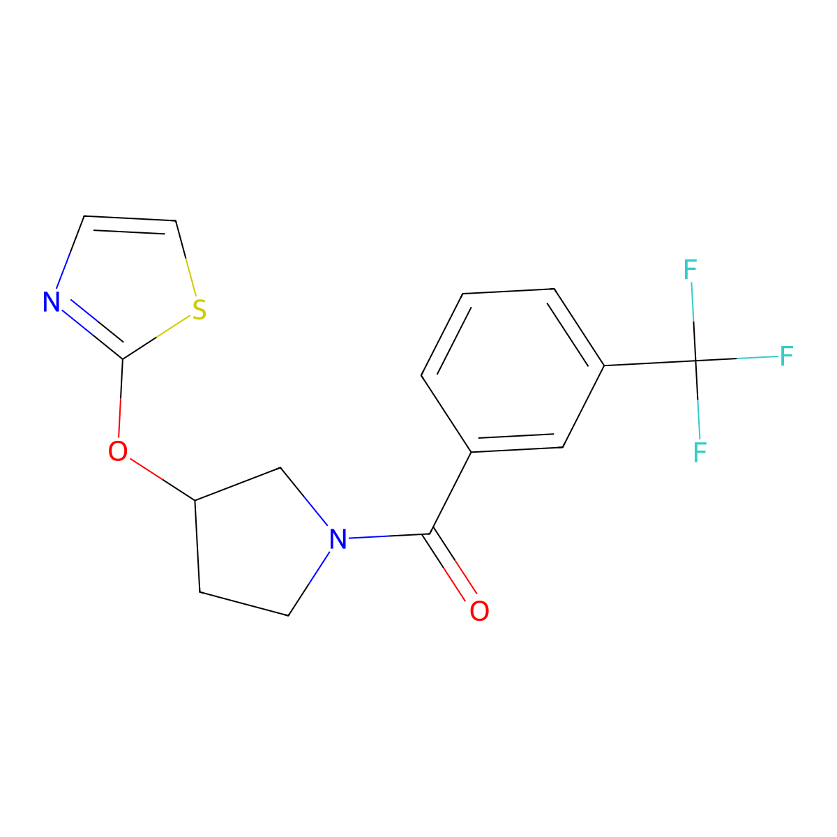 2-({1-[3-(Trifluoromethyl)benzoyl]pyrrolidin-3-yl}oxy)-1,3-thiazole molecular structure, CAS 2198166-89-9