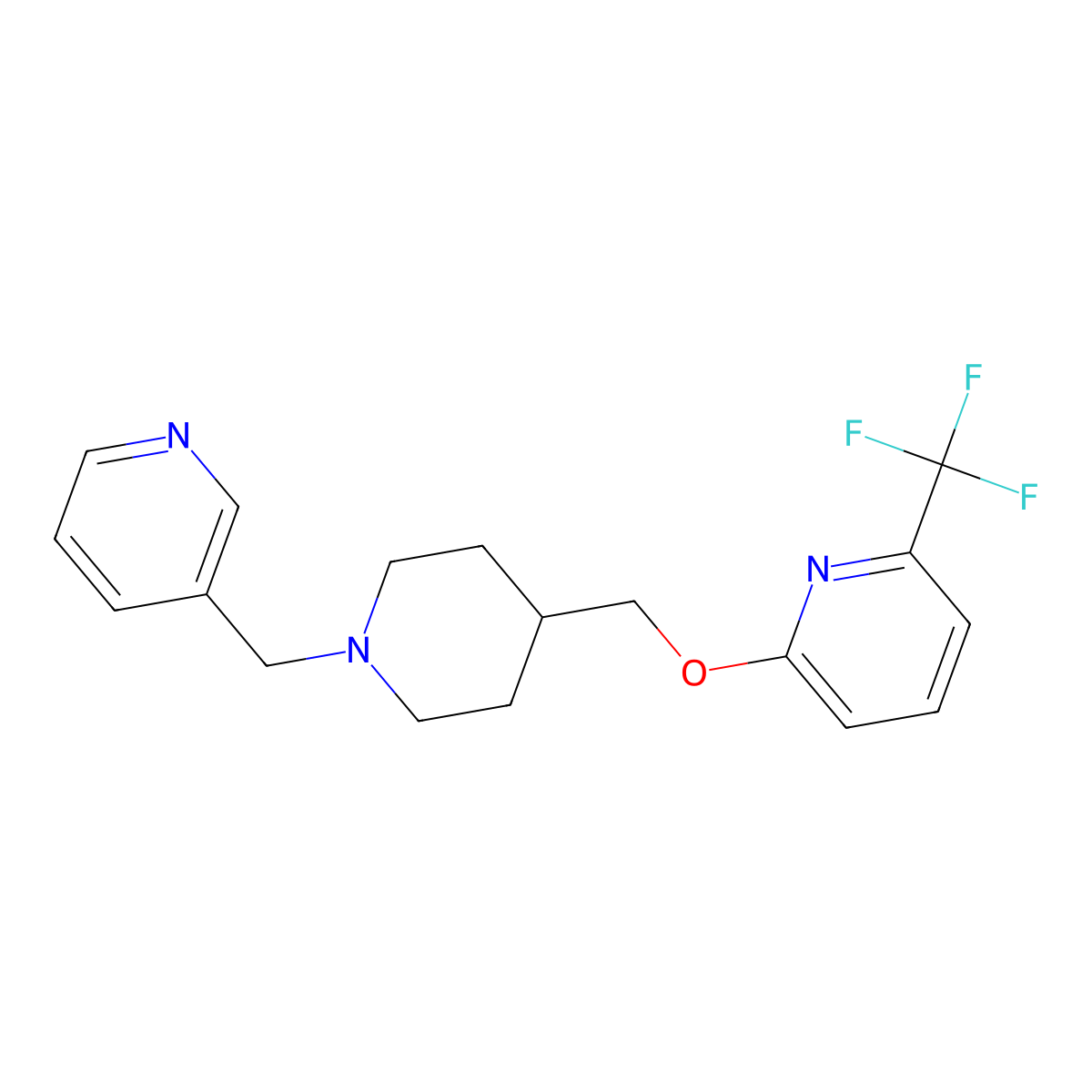 2-({1-[(Pyridin-3-yl)methyl]piperidin-4-yl}methoxy)-6-(trifluoromethyl)pyridine molecular structure, CAS 2198168-58-8