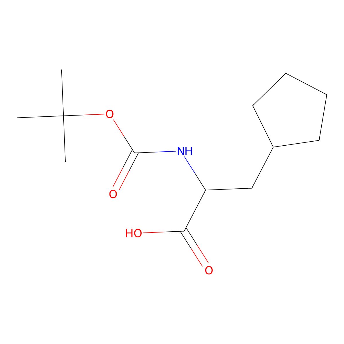 (R)-2-((tert-Butoxycarbonyl)amino)-3-cyclopentylpropanoic acid molecular structure, CAS 219819-74-6