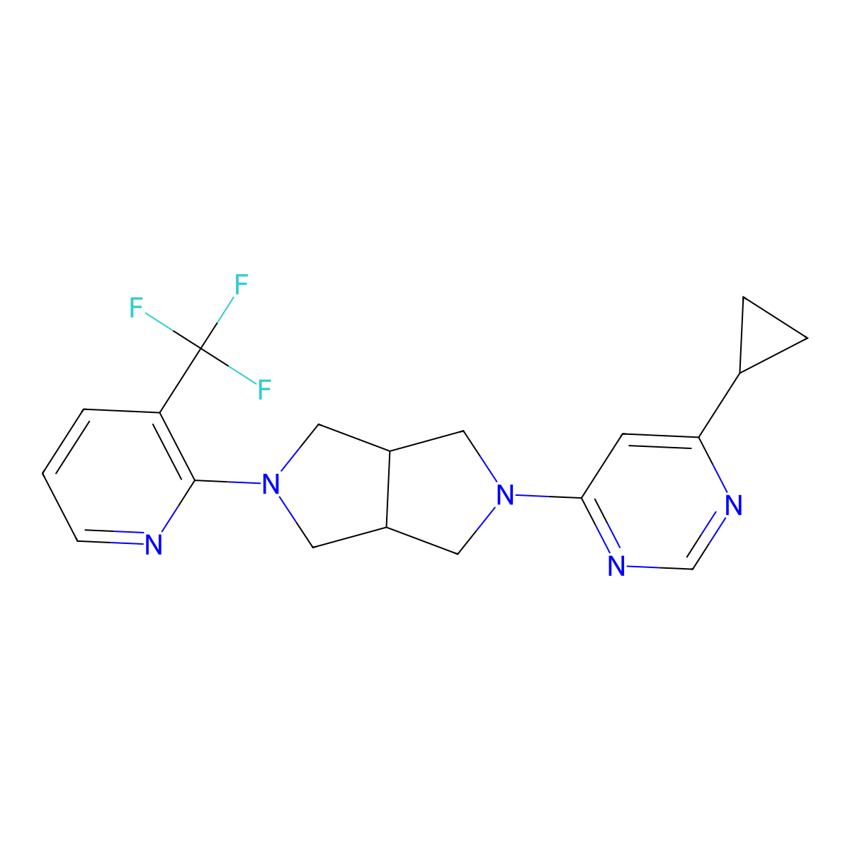 4-Cyclopropyl-6-{5-[3-(trifluoromethyl)pyridin-2-yl]-octahydropyrrolo[3,4-c]pyrrol-2-yl}pyrimidine molecular structure, CAS 2198194-07-7