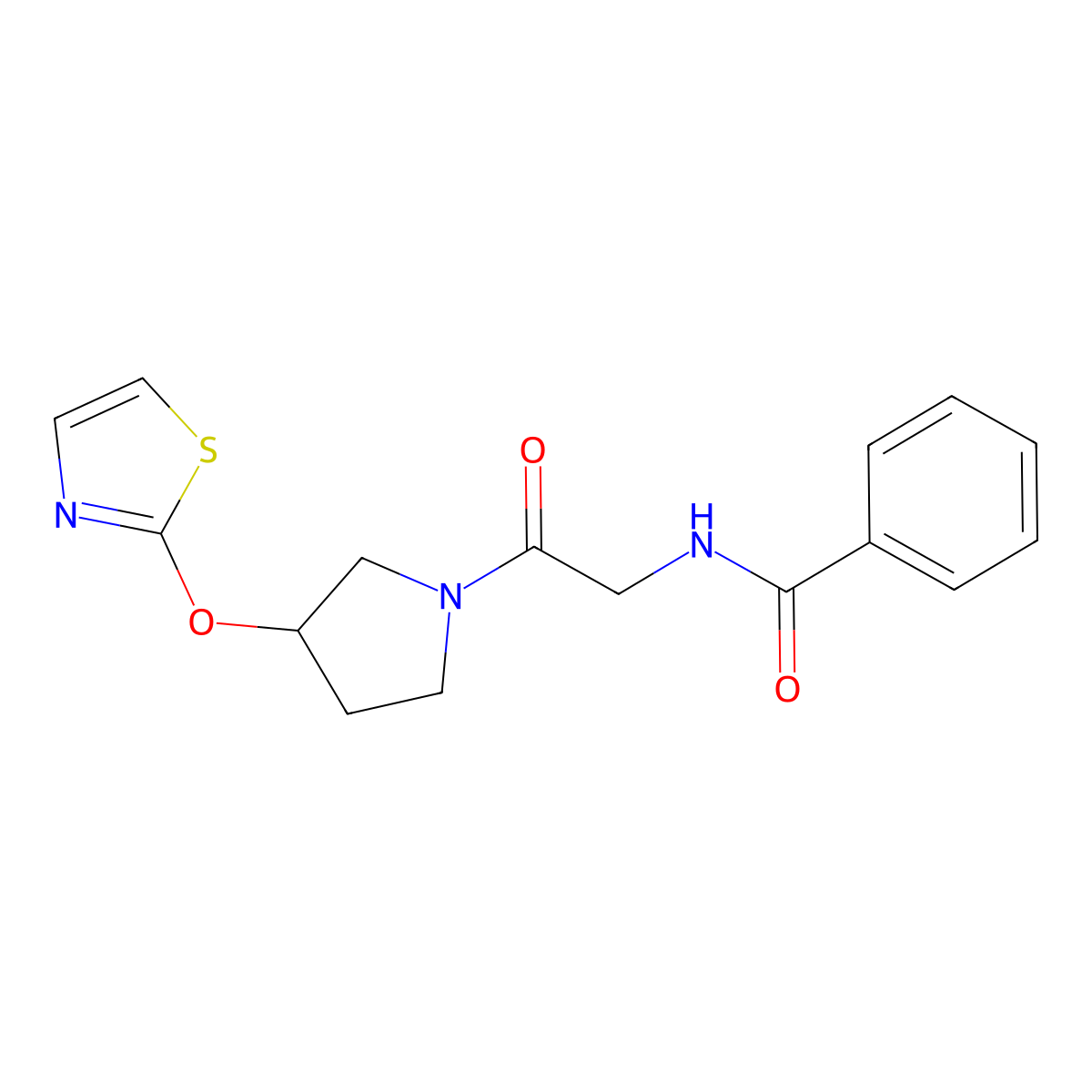 N-{2-oxo-2-[3-(1,3-thiazol-2-yloxy)pyrrolidin-1-yl]ethyl}benzamide molecular structure, CAS 2198199-53-8