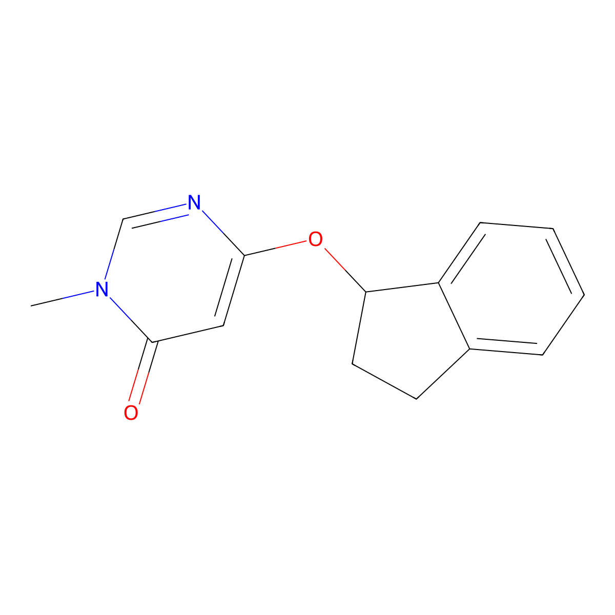 6-(2,3-dihydro-1H-inden-1-yloxy)-3-methyl-3,4-dihydropyrimidin-4-one molecular structure, CAS 2198221-25-7