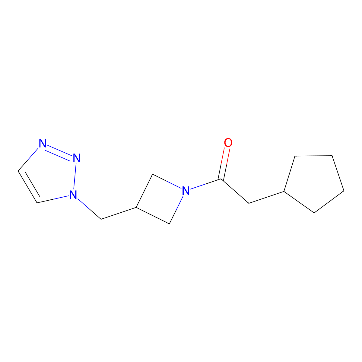 2-cyclopentyl-1-{3-[(1H-1,2,3-triazol-1-yl)methyl]azetidin-1-yl}ethan-1-one molecular structure, CAS 2198221-75-7
