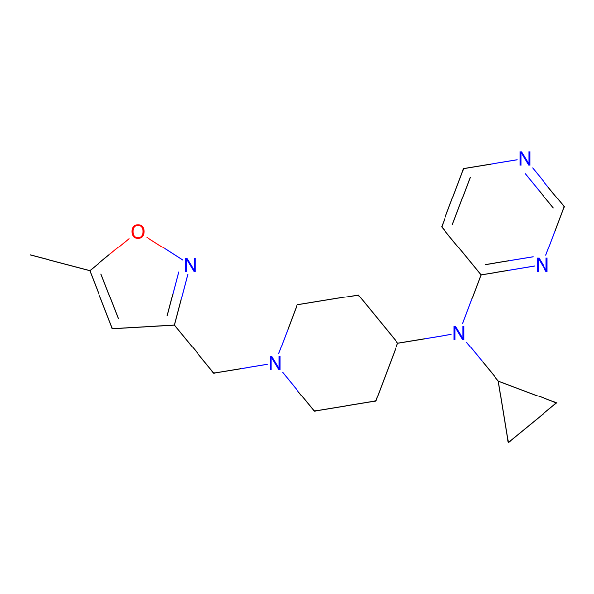 N-cyclopropyl-N-{1-[(5-methyl-1,2-oxazol-3-yl)methyl]piperidin-4-yl}pyrimidin-4-amine molecular structure, CAS 2198222-86-3