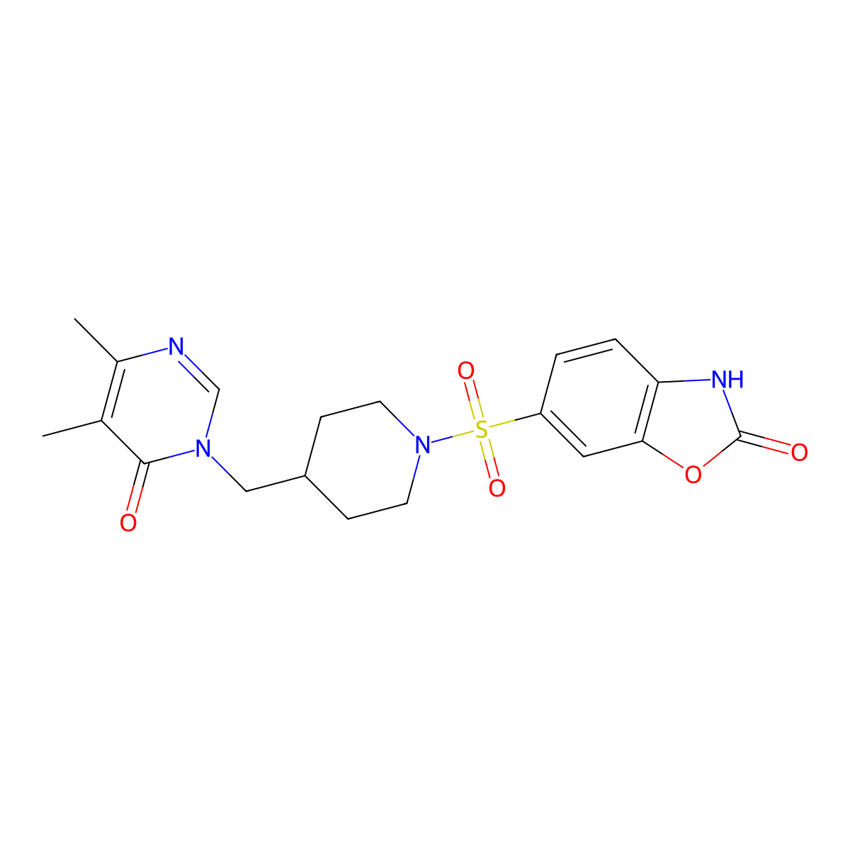 6-({4-[(4,5-Dimethyl-6-oxo-1,6-dihydropyrimidin-1-yl)methyl]piperidin-1-yl}sulfonyl)-2,3-dihydro-1,3-benzoxazol-2-one molecular structure, CAS 2198228-64-5