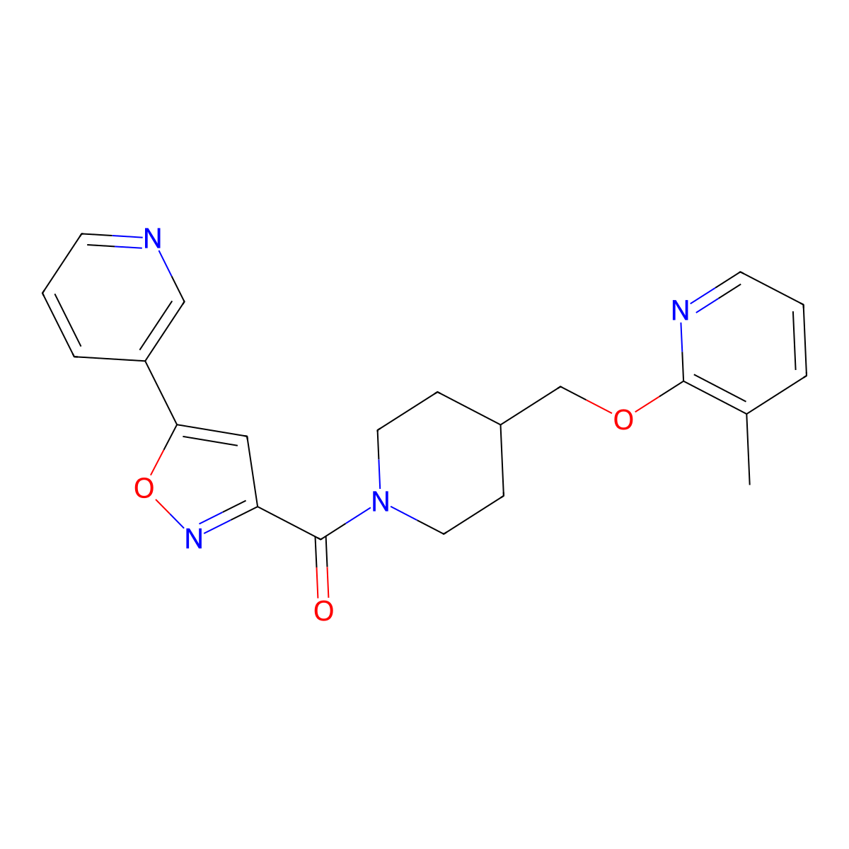 3-Methyl-2-({1-[5-(pyridin-3-yl)-1,2-oxazole-3-carbonyl]piperidin-4-yl}methoxy)pyridine molecular structure, CAS 2198237-41-9
