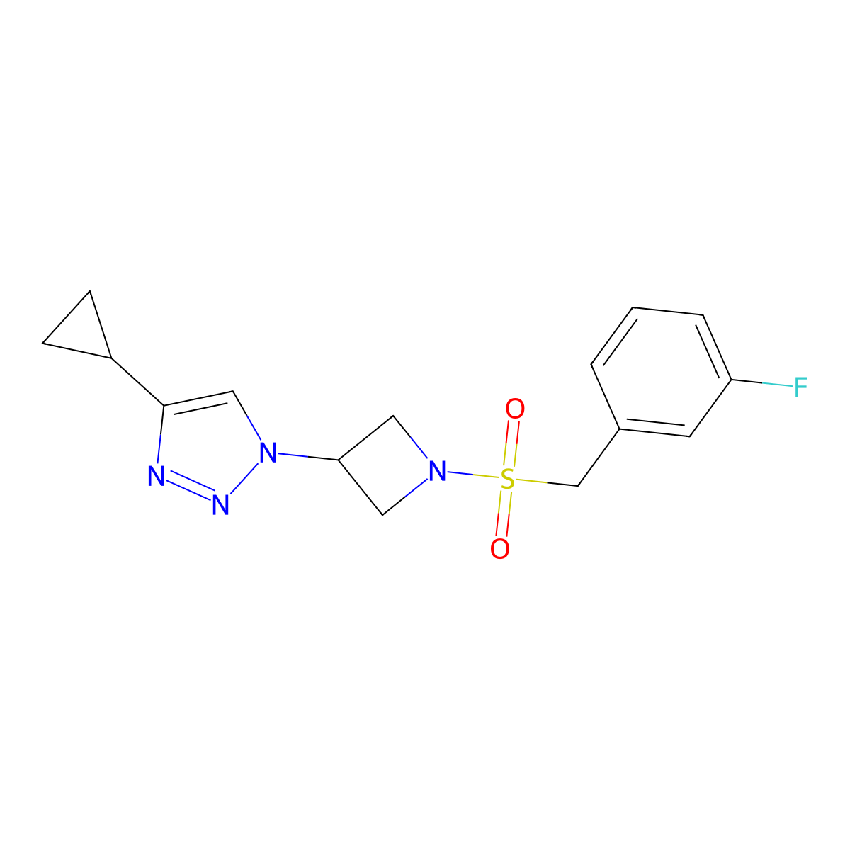 4-cyclopropyl-1-(1-((3-fluorobenzyl)sulfonyl)azetidin-3-yl)-1H-1,2,3-triazole molecular structure, CAS 2198237-77-1