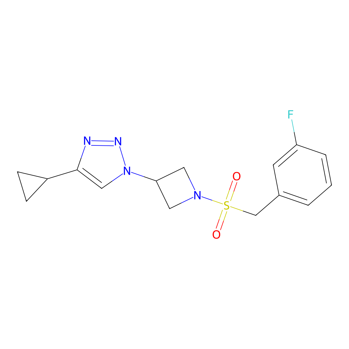 4-cyclopropyl-1-(1-((3-fluorobenzyl)sulfonyl)azetidin-3-yl)-1H-1,2,3-triazole molecular structure, CAS 2198237-77-1