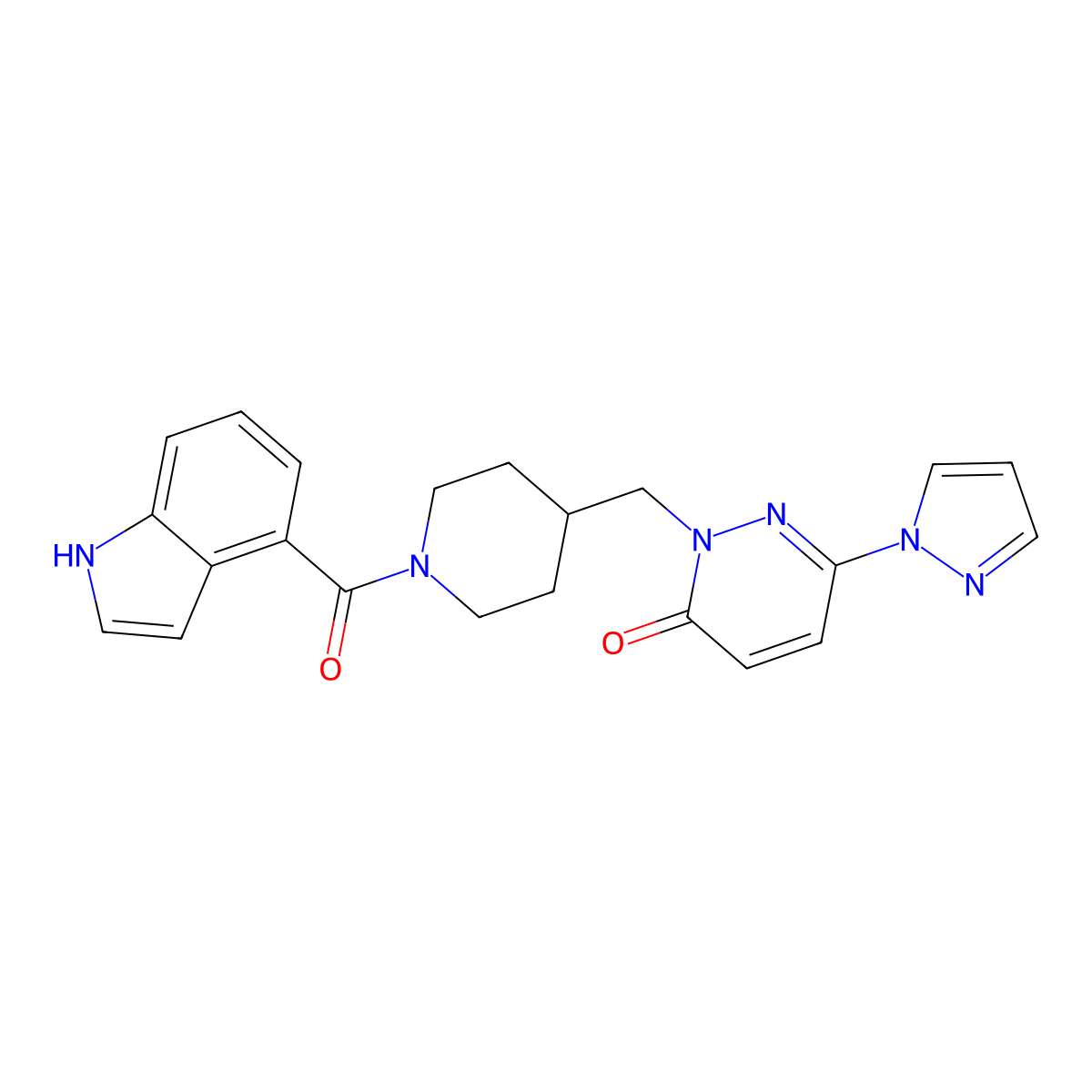 2-{[1-(1H-indole-4-carbonyl)piperidin-4-yl]methyl}-6-(1H-pyrazol-1-yl)-2,3-dihydropyridazin-3-one molecular structure, CAS 2198240-46-7