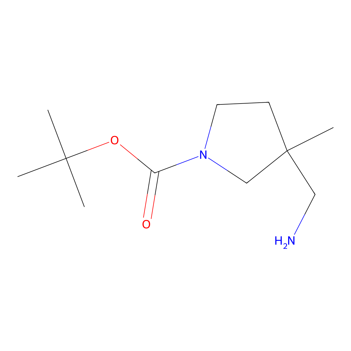 tert-butyl (3S)-3-(aminomethyl)-3-methylpyrrolidine-1-carboxylate molecular structure, CAS 2198241-65-3