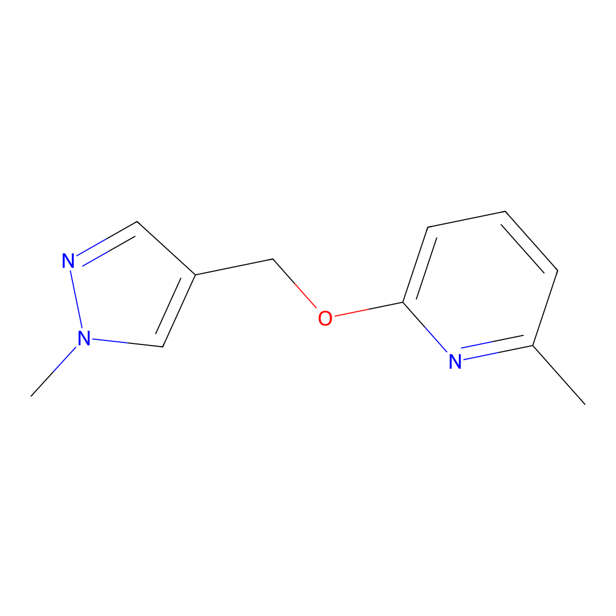 2-methyl-6-[(1-methyl-1H-pyrazol-4-yl)methoxy]pyridine molecular structure, CAS 2198291-91-5