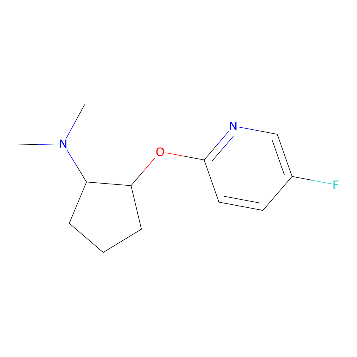2-[(5-fluoropyridin-2-yl)oxy]-N,N-dimethylcyclopentan-1-amine molecular structure, CAS 2198300-49-9