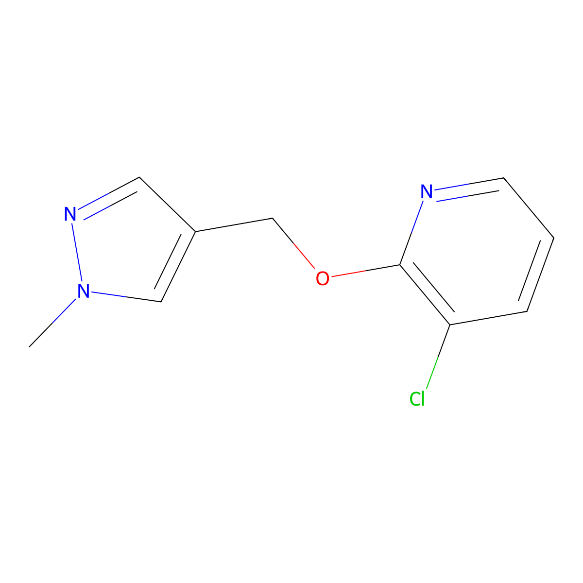 3-chloro-2-[(1-methyl-1H-pyrazol-4-yl)methoxy]pyridine molecular structure, CAS 2198305-12-1