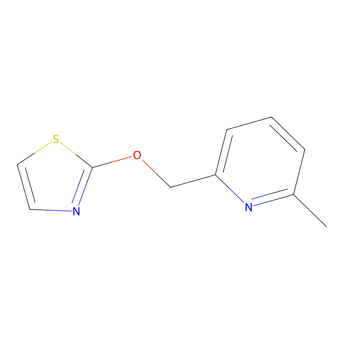 2-Methyl-6-[(1,3-thiazol-2-yloxy)methyl]pyridine molecular structure, CAS 2198305-13-2