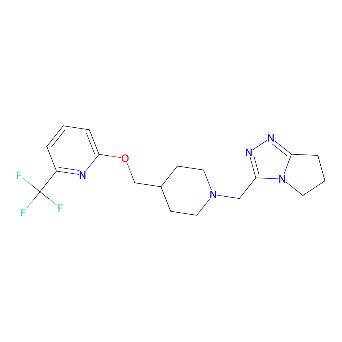 2-{[1-({5H,6H,7H-pyrrolo[2,1-c][1,2,4]triazol-3-yl}methyl)piperidin-4-yl]methoxy}-6-(trifluoromethyl)pyridine molecular structure, CAS 2198305-43-8
