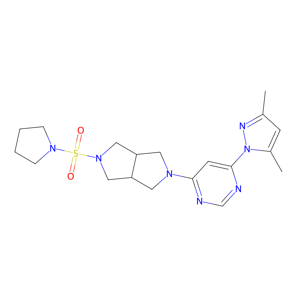 4-(3,5-dimethyl-1H-pyrazol-1-yl)-6-[5-(pyrrolidine-1-sulfonyl)-octahydropyrrolo[3,4-c]pyrrol-2-yl]pyrimidine molecular structure, CAS 2198308-18-6