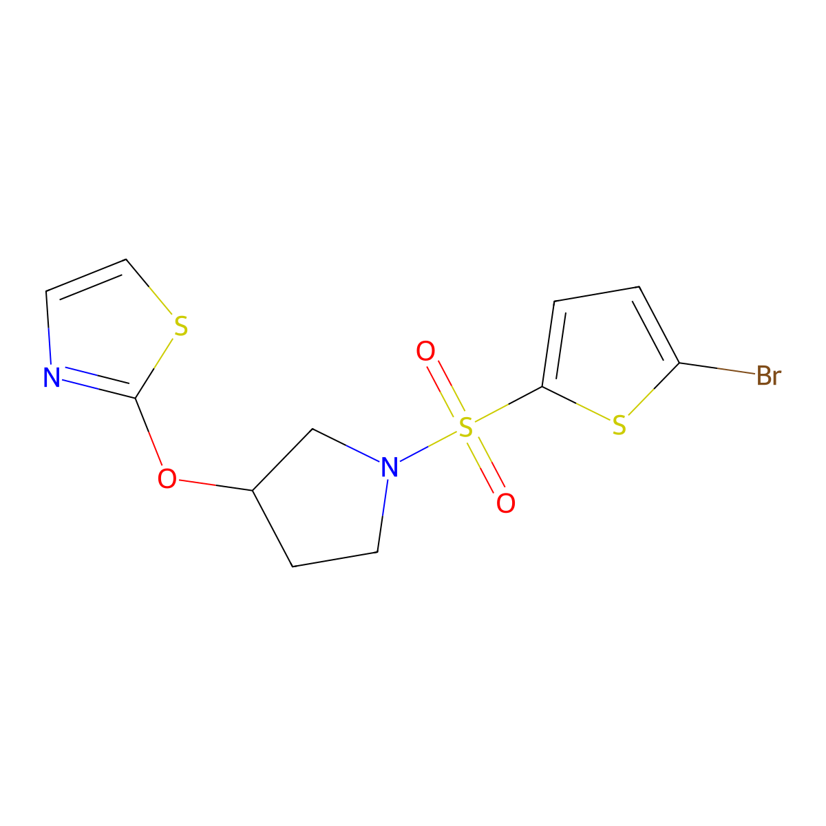 2-((1-((5-Bromothiophen-2-yl)sulfonyl)pyrrolidin-3-yl)oxy)thiazole molecular structure, CAS 2198308-80-2