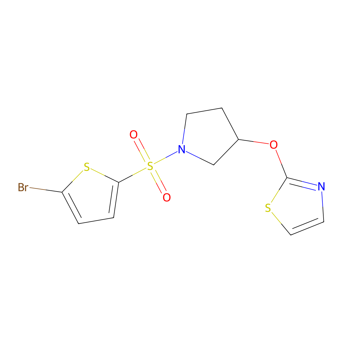2-((1-((5-Bromothiophen-2-yl)sulfonyl)pyrrolidin-3-yl)oxy)thiazole molecular structure, CAS 2198308-80-2