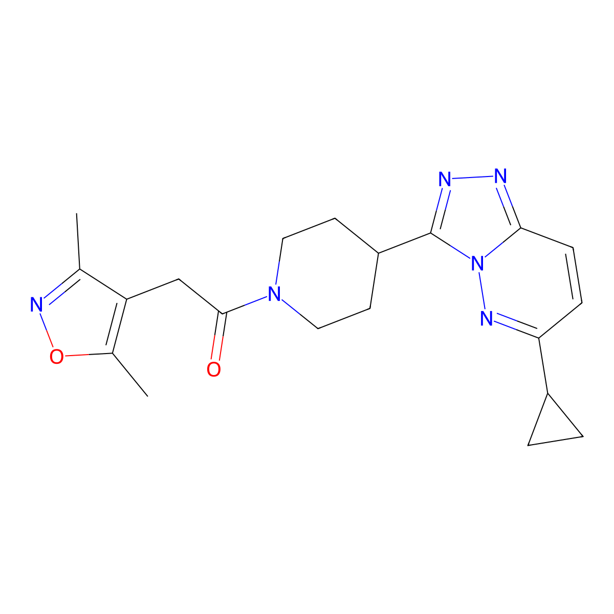 1-(4-{6-Cyclopropyl-[1,2,4]triazolo[4,3-b]pyridazin-3-yl}piperidin-1-yl)-2-(3,5-dimethyl-1,2-oxazol-4-yl)ethan-1-one molecular structure, CAS 2198308-96-0