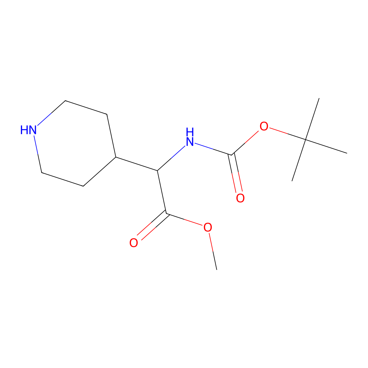 Methyl 2-{[(tert-butoxy)carbonyl]amino}-2-(piperidin-4-yl)acetate molecular structure, CAS 219832-76-5