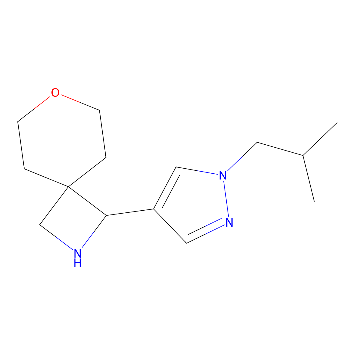 1-[1-(2-methylpropyl)-1H-pyrazol-4-yl]-7-oxa-2-azaspiro[3.5]nonane molecular structure, CAS 2198333-21-8
