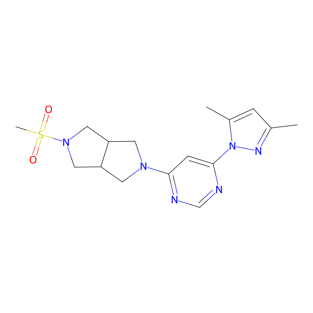 4-(3,5-dimethyl-1H-pyrazol-1-yl)-6-{5-methanesulfonyl-octahydropyrrolo[3,4-c]pyrrol-2-yl}pyrimidine molecular structure, CAS 2198334-10-8