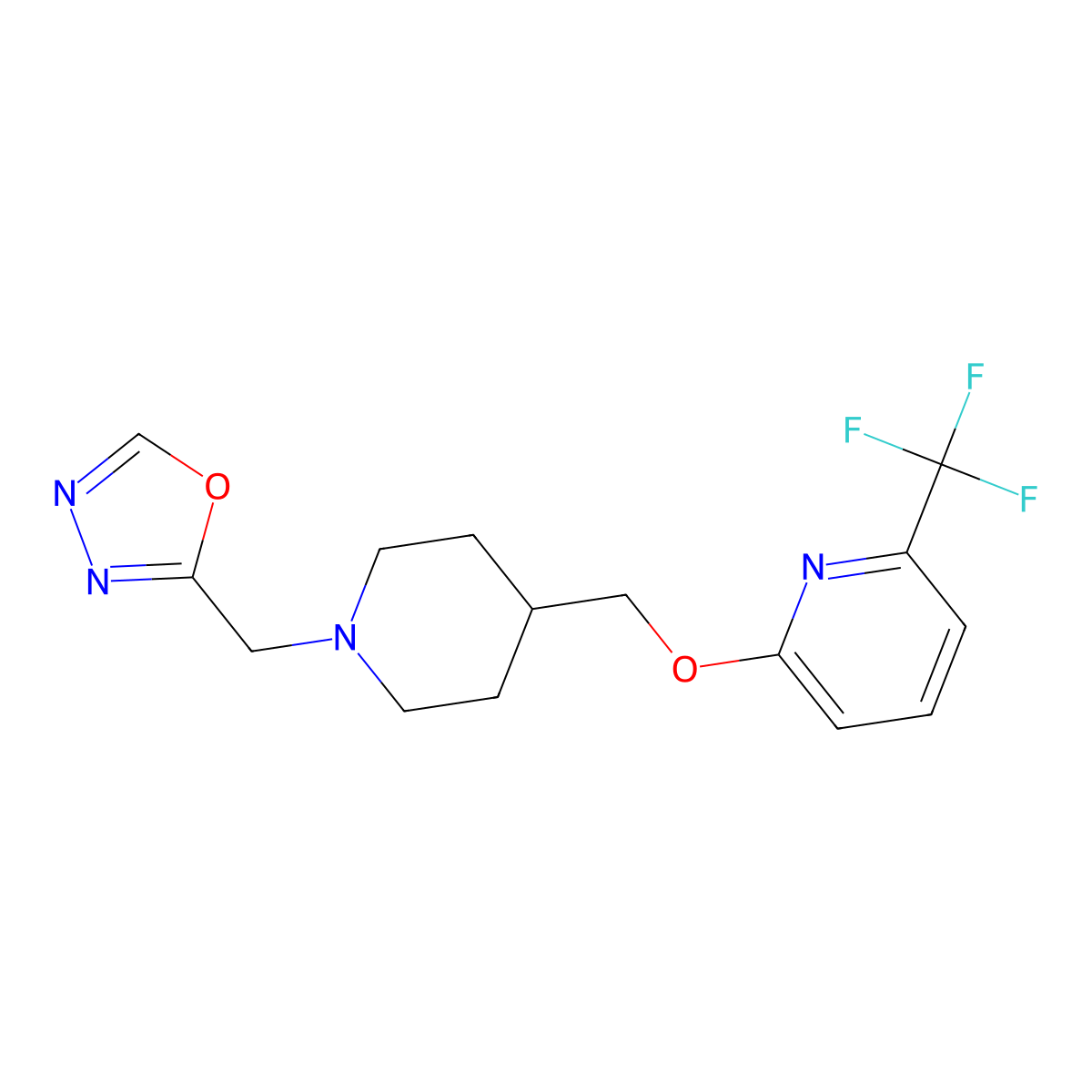 2-({1-[(1,3,4-Oxadiazol-2-yl)methyl]piperidin-4-yl}methoxy)-6-(trifluoromethyl)pyridine molecular structure, CAS 2198358-74-4