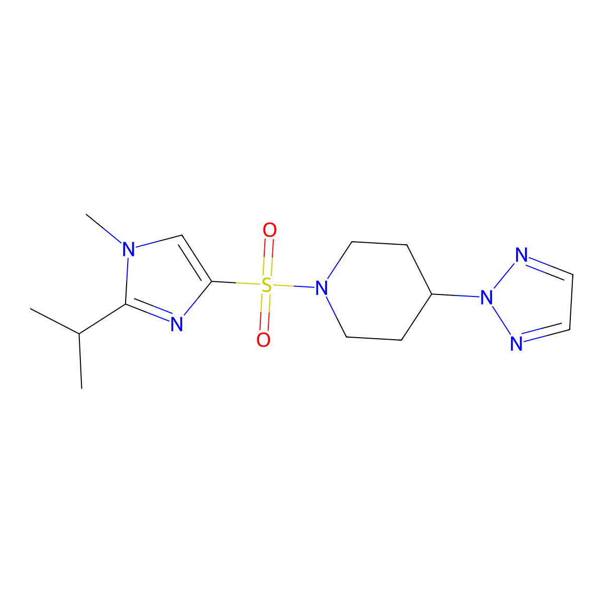 1-((2-isopropyl-1-methyl-1H-imidazol-4-yl)sulfonyl)-4-(2H-1,2,3-triazol-2-yl)piperidine molecular structure, CAS 2198363-93-6