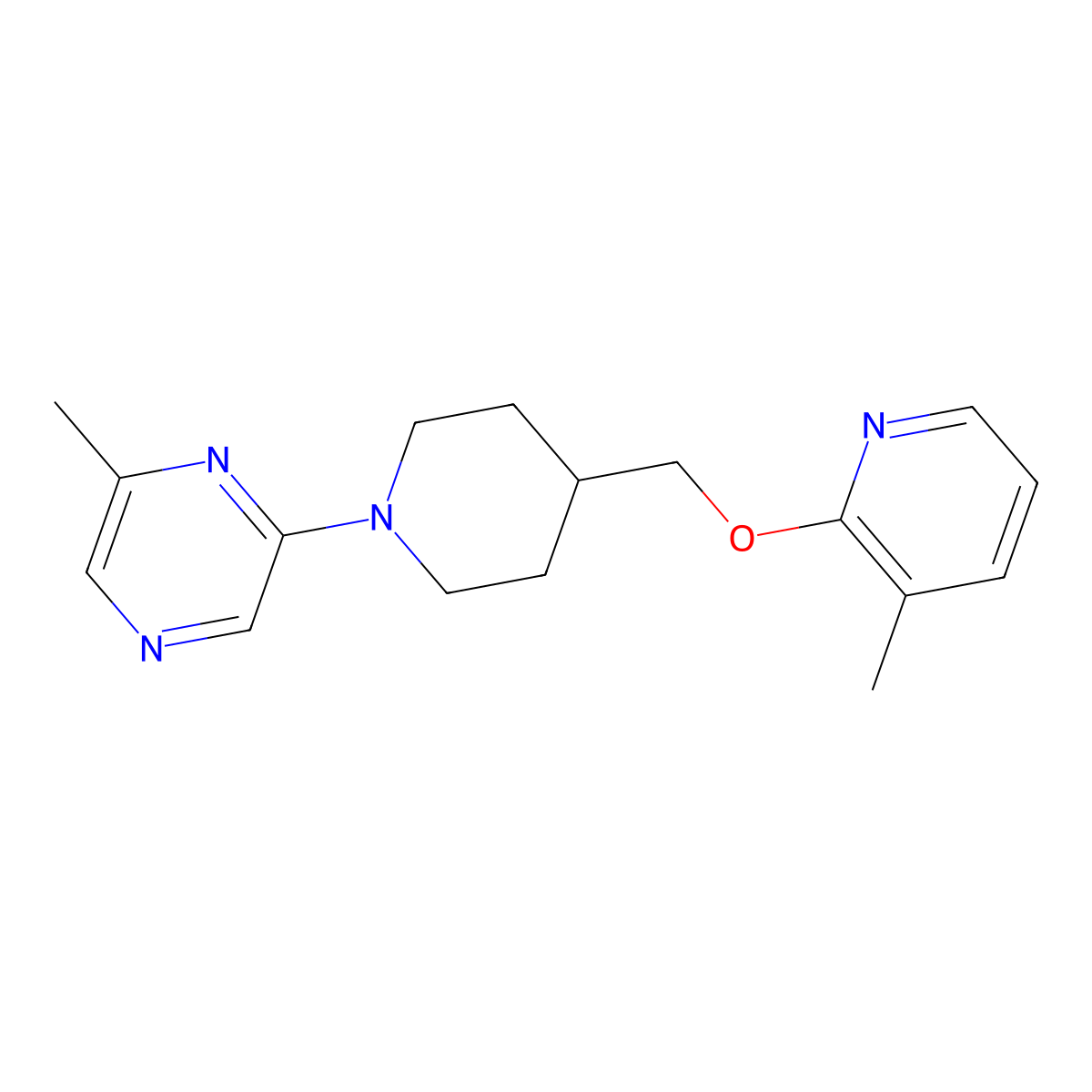 2-Methyl-6-(4-{[(3-methylpyridin-2-yl)oxy]methyl}piperidin-1-yl)pyrazine molecular structure, CAS 2198371-39-8