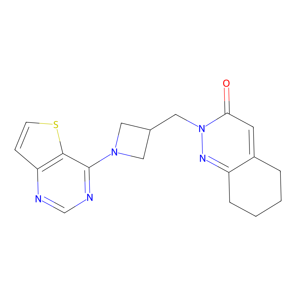 2-[(1-{Thieno[3,2-d]pyrimidin-4-yl}azetidin-3-yl)methyl]-2,3,5,6,7,8-hexahydrocinnolin-3-one molecular structure, CAS 2198374-04-6