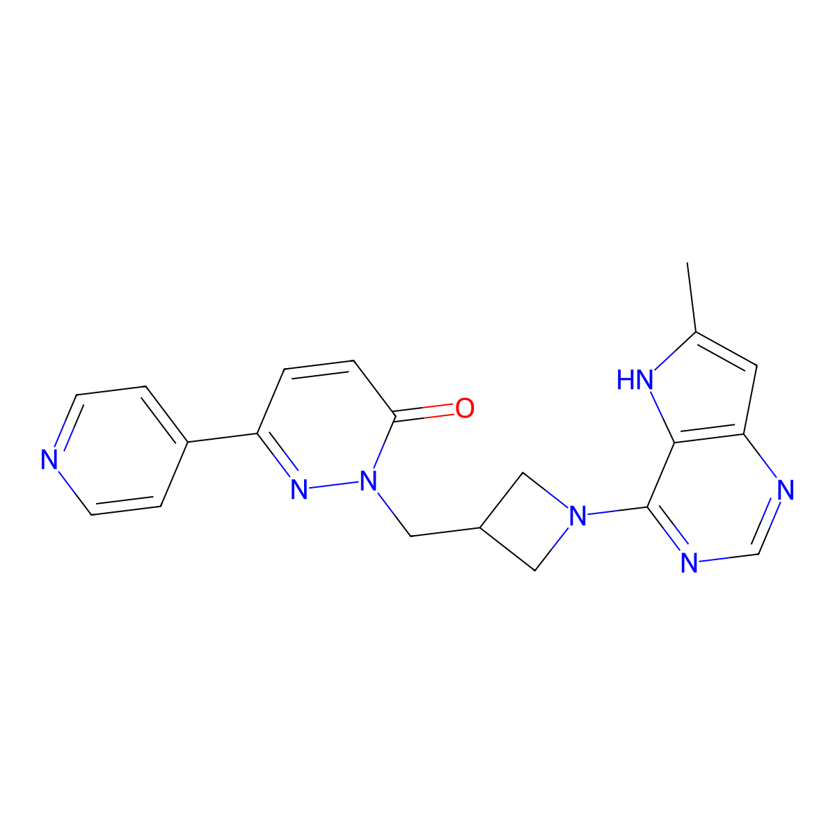 2-[(1-{6-methyl-5H-pyrrolo[3,2-d]pyrimidin-4-yl}azetidin-3-yl)methyl]-6-(pyridin-4-yl)-2,3-dihydropyridazin-3-one molecular structure, CAS 2198375-21-0