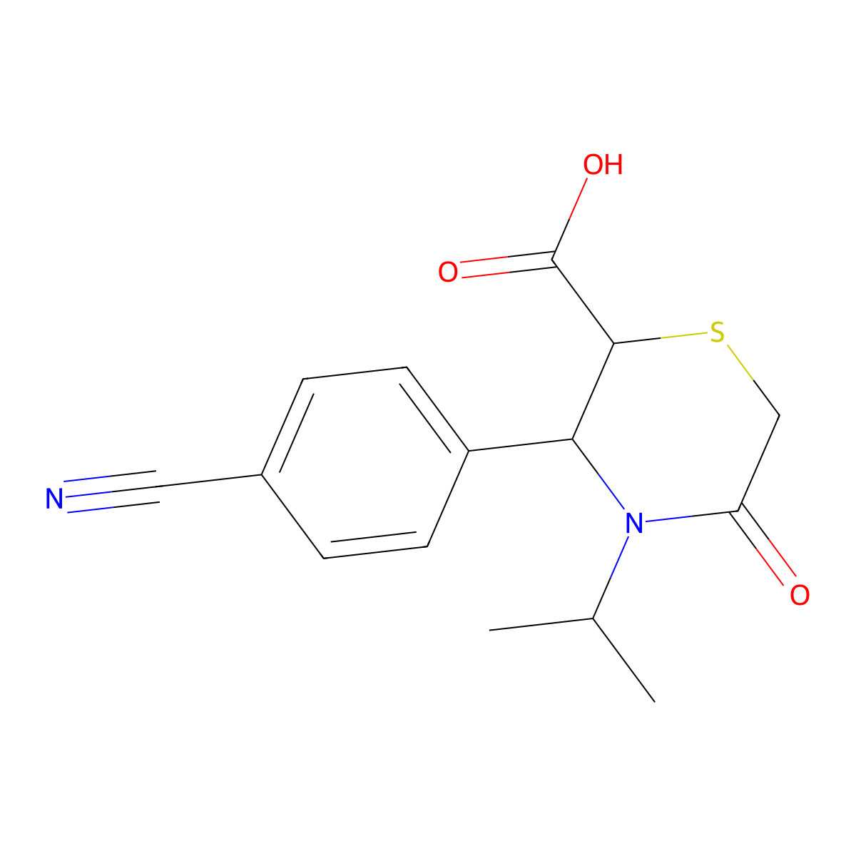 (2S,3R)-3-(4-cyanophenyl)-5-oxo-4-(propan-2-yl)thiomorpholine-2-carboxylic acid molecular structure, CAS 2198400-00-7