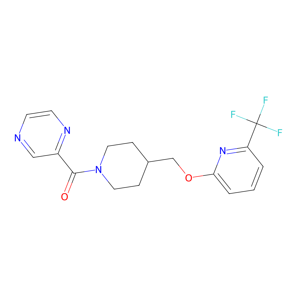 2-[4-({[6-(Trifluoromethyl)pyridin-2-yl]oxy}methyl)piperidine-1-carbonyl]pyrazine molecular structure, CAS 2198425-43-1