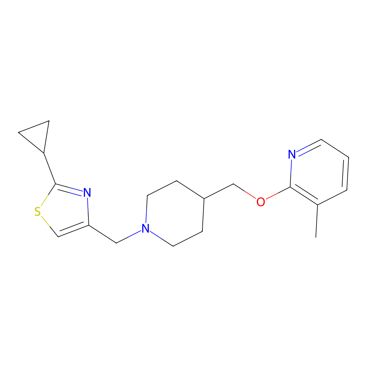 2-({1-[(2-Cyclopropyl-1,3-thiazol-4-yl)methyl]piperidin-4-yl}methoxy)-3-methylpyridine molecular structure, CAS 2198426-33-2