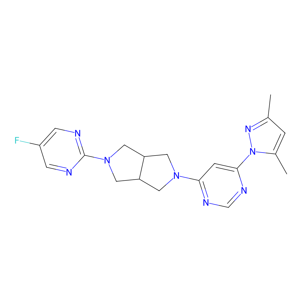 4-(3,5-dimethyl-1H-pyrazol-1-yl)-6-[5-(5-fluoropyrimidin-2-yl)-octahydropyrrolo[3,4-c]pyrrol-2-yl]pyrimidine molecular structure, CAS 2198429-53-5