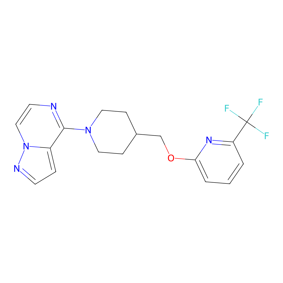 2-[(1-{Pyrazolo[1,5-a]pyrazin-4-yl}piperidin-4-yl)methoxy]-6-(trifluoromethyl)pyridine molecular structure, CAS 2198430-60-1