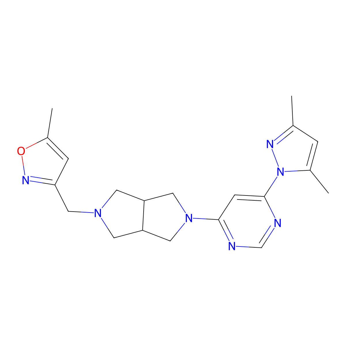 4-(3,5-dimethyl-1H-pyrazol-1-yl)-6-{5-[(5-methyl-1,2-oxazol-3-yl)methyl]-octahydropyrrolo[3,4-c]pyrrol-2-yl}pyrimidine molecular structure, CAS 2198430-87-2