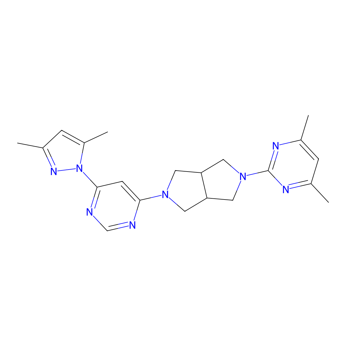 2-{5-[6-(3,5-dimethyl-1H-pyrazol-1-yl)pyrimidin-4-yl]-octahydropyrrolo[3,4-c]pyrrol-2-yl}-4,6-dimethylpyrimidine molecular structure, CAS 2198431-00-2