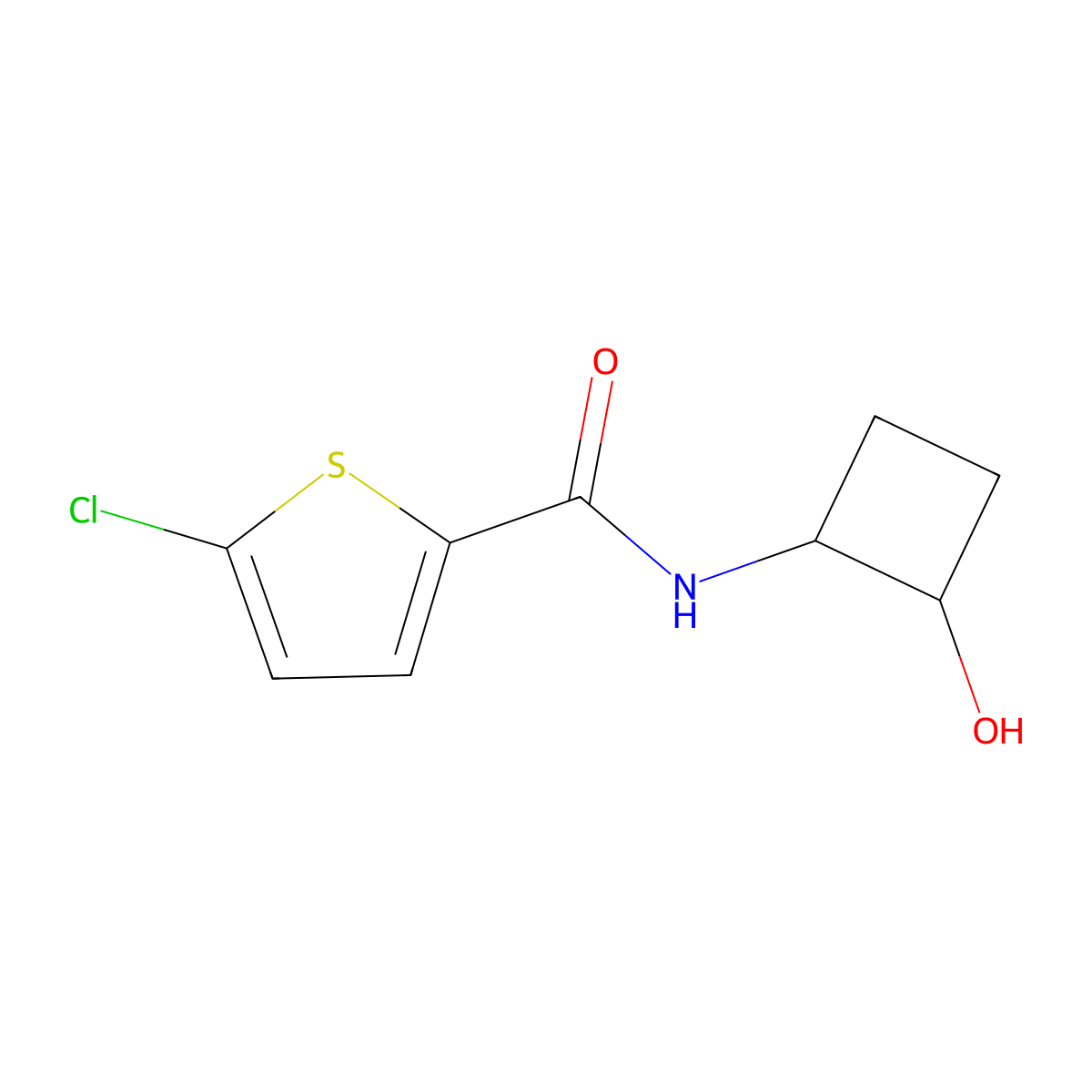 5-chloro-N-(2-hydroxycyclobutyl)thiophene-2-carboxamide molecular structure, CAS 2198436-08-5