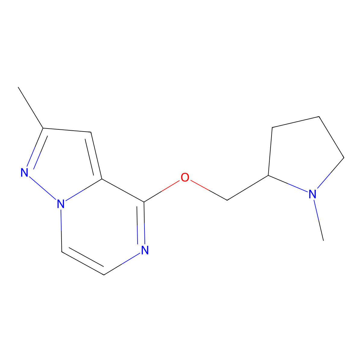 1-Methyl-2-[({2-methylpyrazolo[1,5-a]pyrazin-4-yl}oxy)methyl]pyrrolidine molecular structure, CAS 2198436-15-4