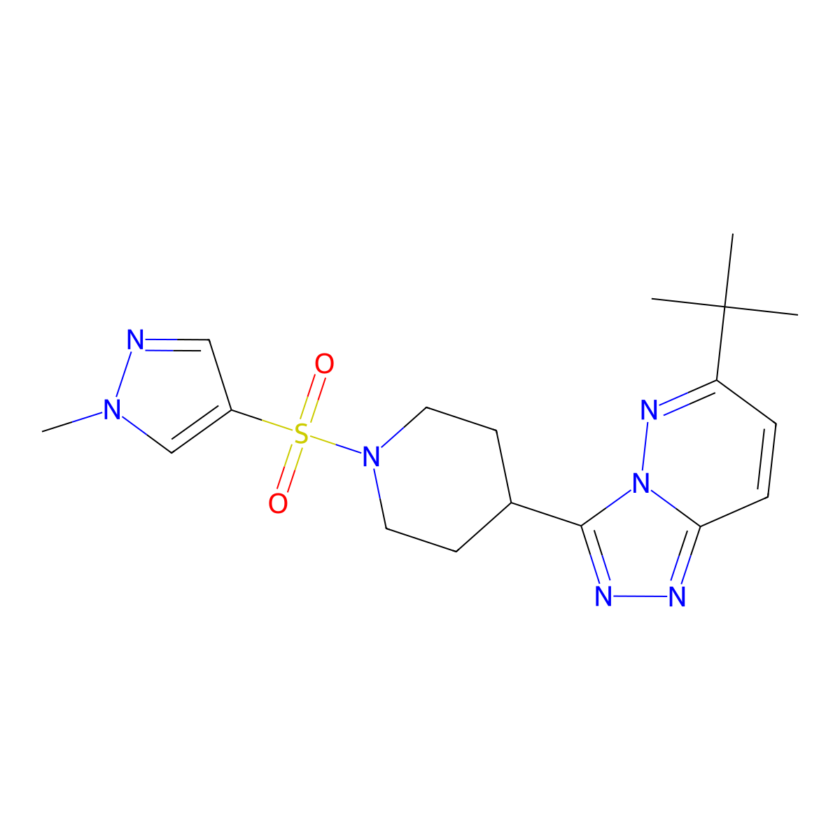 4-{6-tert-butyl-[1,2,4]triazolo[4,3-b]pyridazin-3-yl}-1-[(1-methyl-1H-pyrazol-4-yl)sulfonyl]piperidine molecular structure, CAS 2198442-13-4
