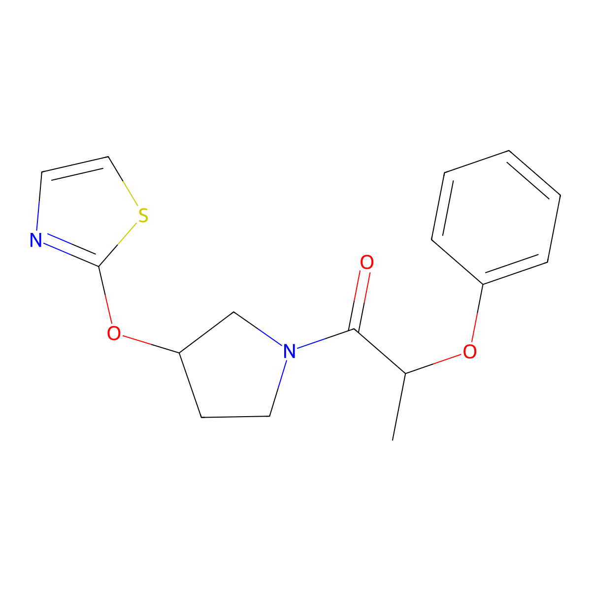2-Phenoxy-1-[3-(1,3-thiazol-2-yloxy)pyrrolidin-1-yl]propan-1-one molecular structure, CAS 2198501-85-6