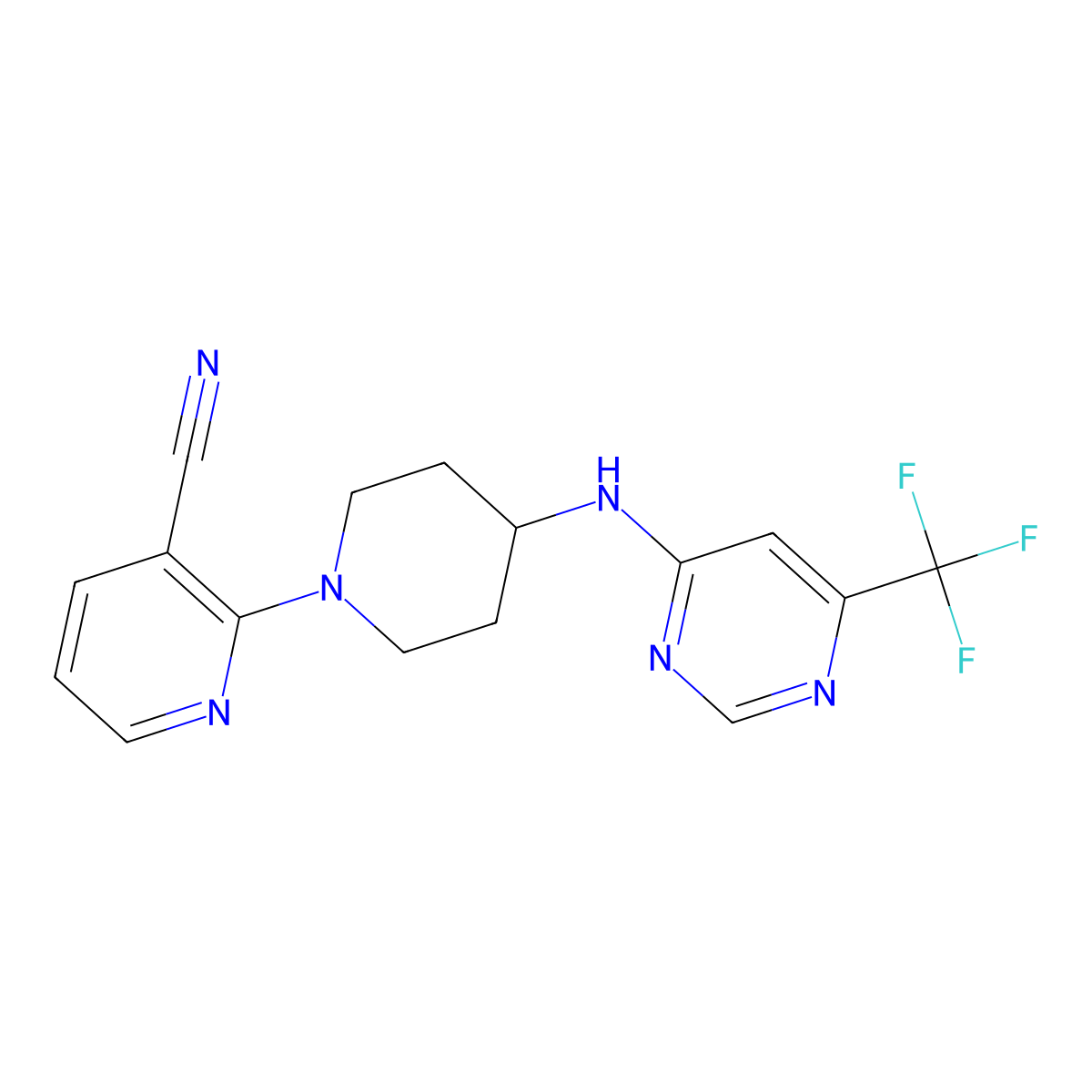 2-(4-{[6-(Trifluoromethyl)pyrimidin-4-yl]amino}piperidin-1-yl)pyridine-3-carbonitrile molecular structure, CAS 2198504-16-2