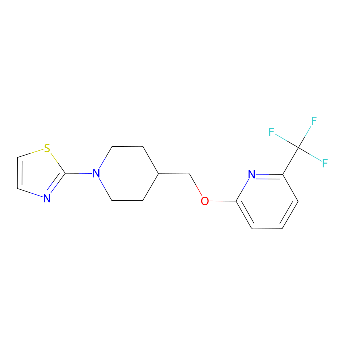 2-{[1-(1,3-Thiazol-2-yl)piperidin-4-yl]methoxy}-6-(trifluoromethyl)pyridine molecular structure, CAS 2198507-81-0
