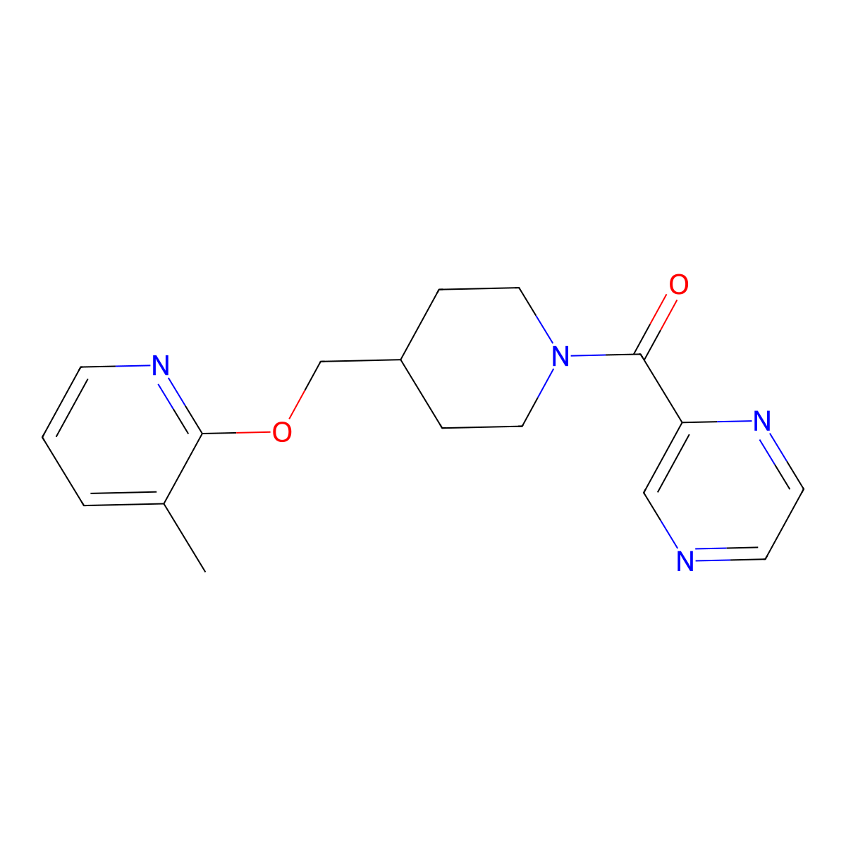 2-(4-{[(3-Methylpyridin-2-yl)oxy]methyl}piperidine-1-carbonyl)pyrazine molecular structure, CAS 2198508-27-7
