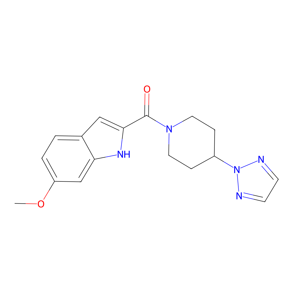 (4-(2H-1,2,3-triazol-2-yl)piperidin-1-yl)(6-methoxy-1H-indol-2-yl)methanone molecular structure, CAS 2198510-25-5
